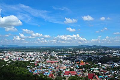 High angle view of townscape against sky