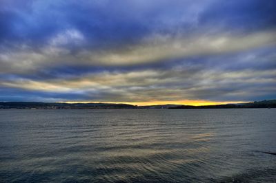 Scenic view of sea against dramatic sky