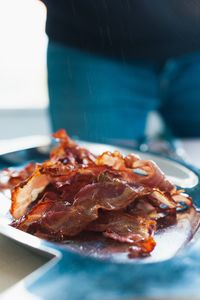 Close-up of meat served in plate on table