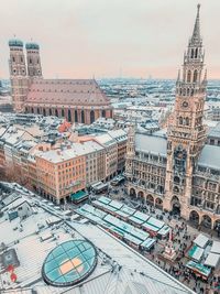 High angle view of buildings in city