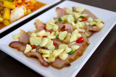 Close-up of served food in plate