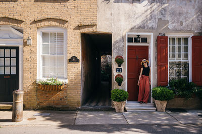 Potted plants outside building