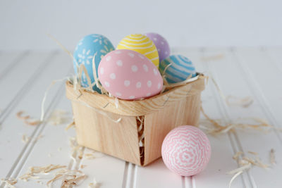 Close up of easter eggs in basket