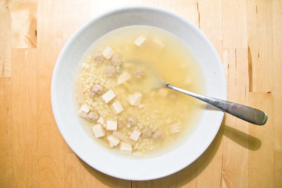 High angle view of breakfast in bowl on table