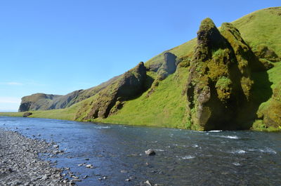 Scenic view of sea against blue sky