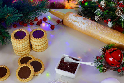 High angle view of food on table