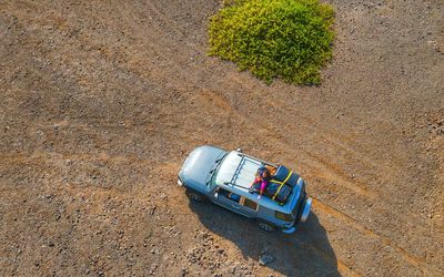 High angle view of toy car on field