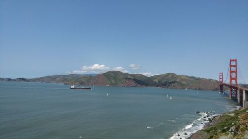 Scenic view of sea against blue sky