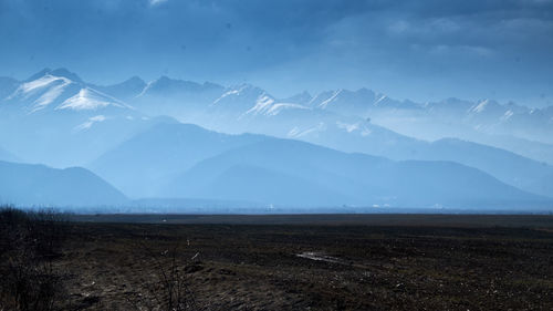 Scenic view of mountains against sky