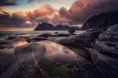 Scenic view of sea against sky at sunset