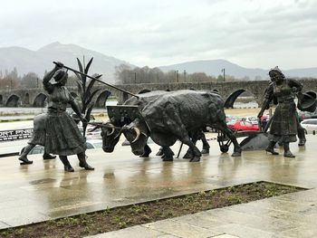 Side view of wet sculpture on rainy season