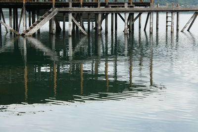 Reflection of pier on lake