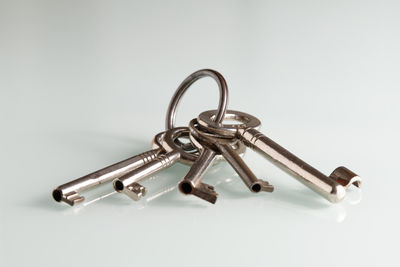 High angle view of keys on white background