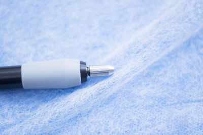 High angle view of pen on table