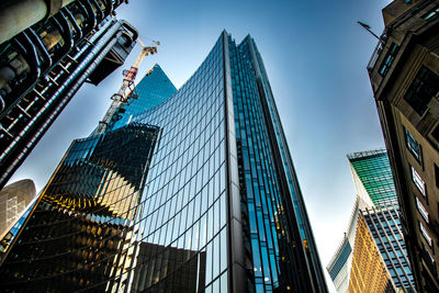 Low angle view of modern buildings in city