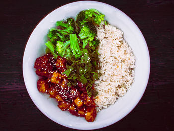 High angle view of food served in plate