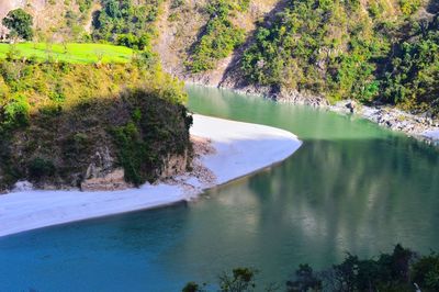 High angle view of lake amidst trees