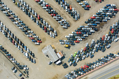 High angle view of vehicles on road in city