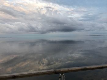 Scenic view of sea against storm clouds