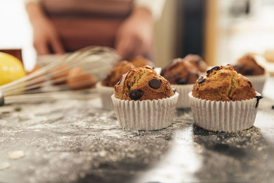 Close-up of cupcakes on table