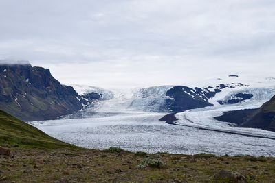 Scenic view of snowcapped mountains against sky