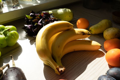 High angle view of fruits on table