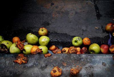 High angle view of apples on table