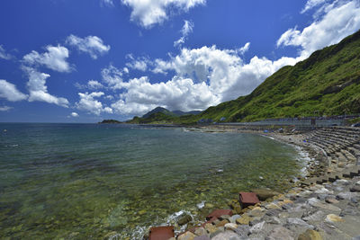 Scenic view of sea against cloudy sky