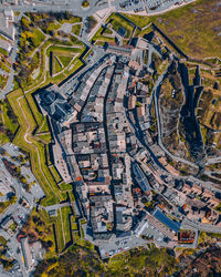 High angle view of buildings in city