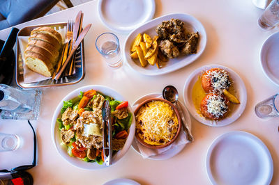 High angle view of food on table