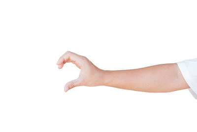 Close-up of hands over white background