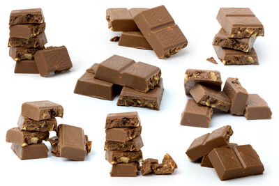 Close-up of chocolate cake against white background