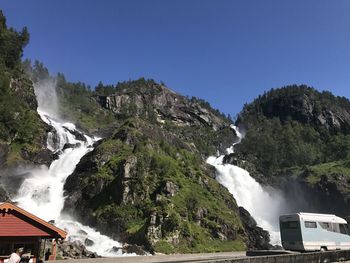 Scenic view of waterfall against clear sky