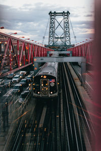 High angle view of railroad tracks against sky