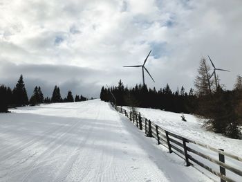 Scenic view of snow covered landscape against sky