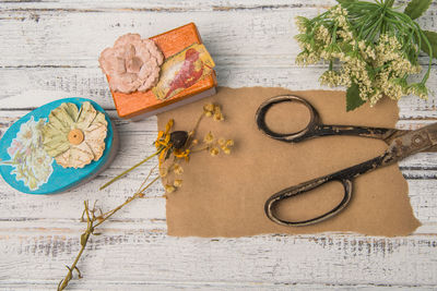 High angle view of food on table