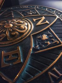 High angle view of text on metal