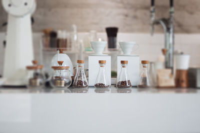 Close-up of glasses on table