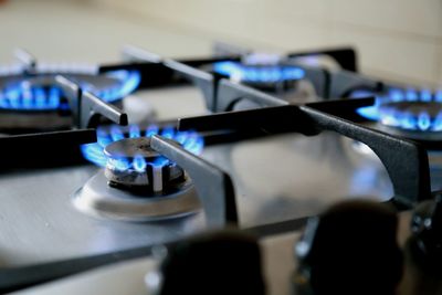 Close-up of gas stove burners
