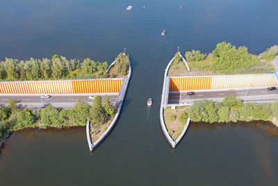 Aerial from the aquaduct in harderwijk at the veluwemeer in the netherlands