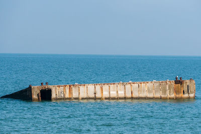 Scenic view of sea and mulberry against clear sky