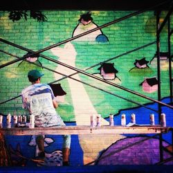 View of multi colored wall