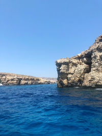 Scenic view of sea against clear blue sky