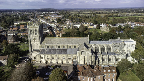 High angle view of buildings in city