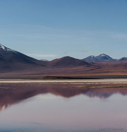 Scenic view of lake against blue sky