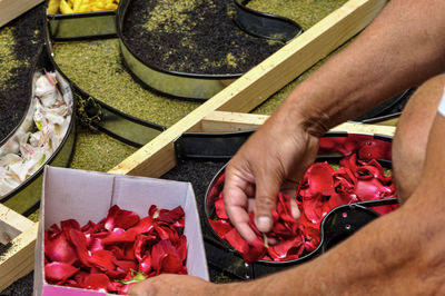 High angle view of man preparing food