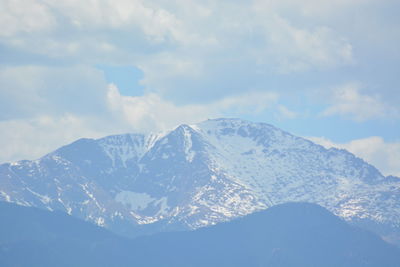 Scenic view of snow covered mountains against sky