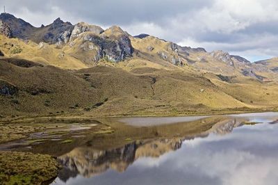 Scenic view of lake against cloudy sky