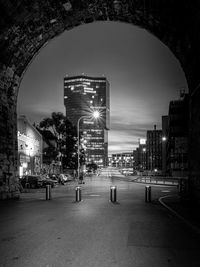 Illuminated buildings in city at night