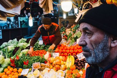 Variety of vegetables for sale at market stall